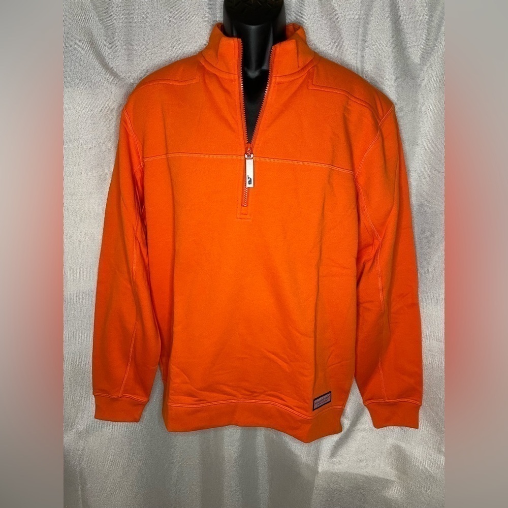 NWT Vineyard Vines Shep Shirt Men's Medium 1/4 Zip Pullover Sweatshirt Orange   - Picture 3 of 11